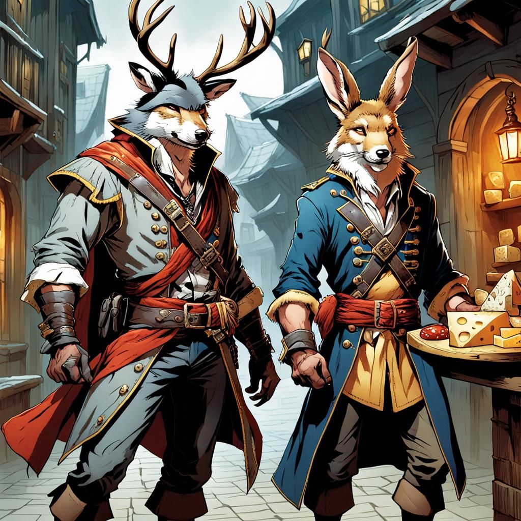 Wolf Pirate Captain and Rabbit First Mate, Comic Art