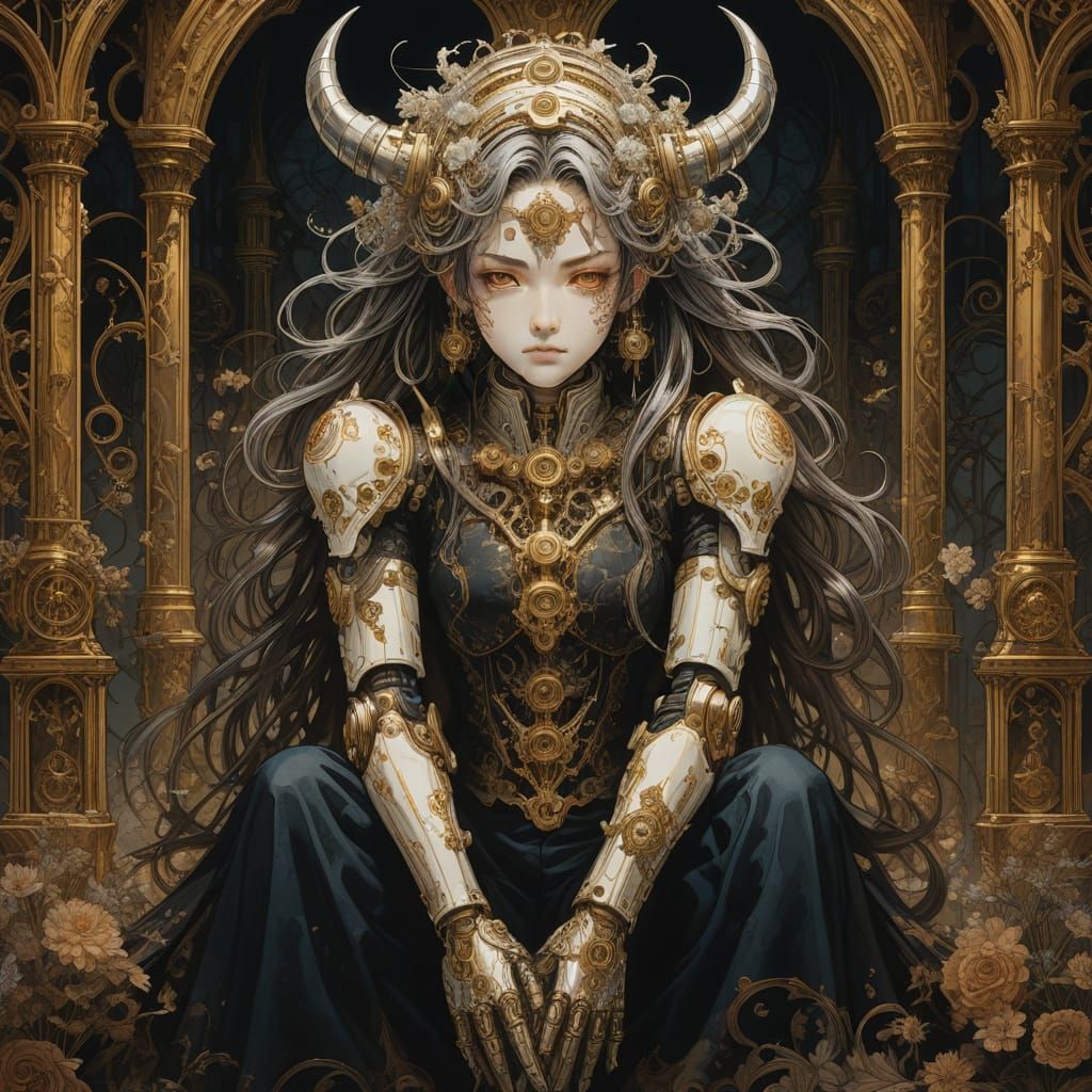 Gothic Mecha Painting with Victorian Fashion in Romantic Sty...