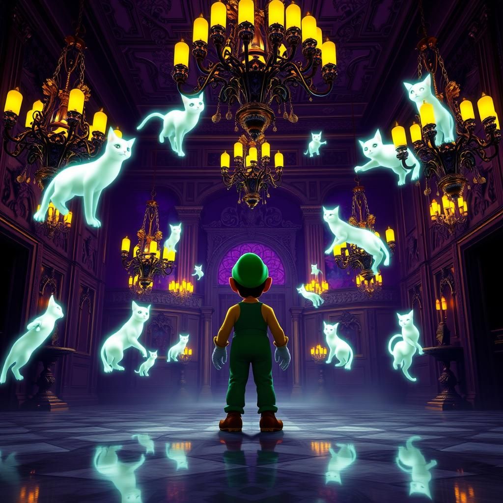 Luigi is trapped in a haunted mansion with several ethereal ...