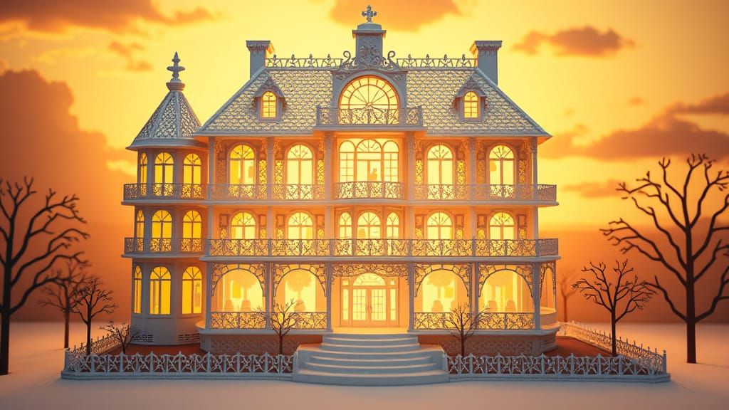 Majestic Paper Villa with Delicate Details and Warm Golden L...