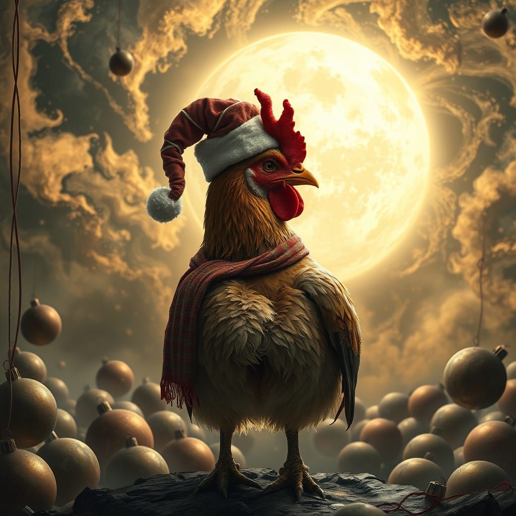 Dystopian Chicken Christmas: A Surreal Digital Artwork