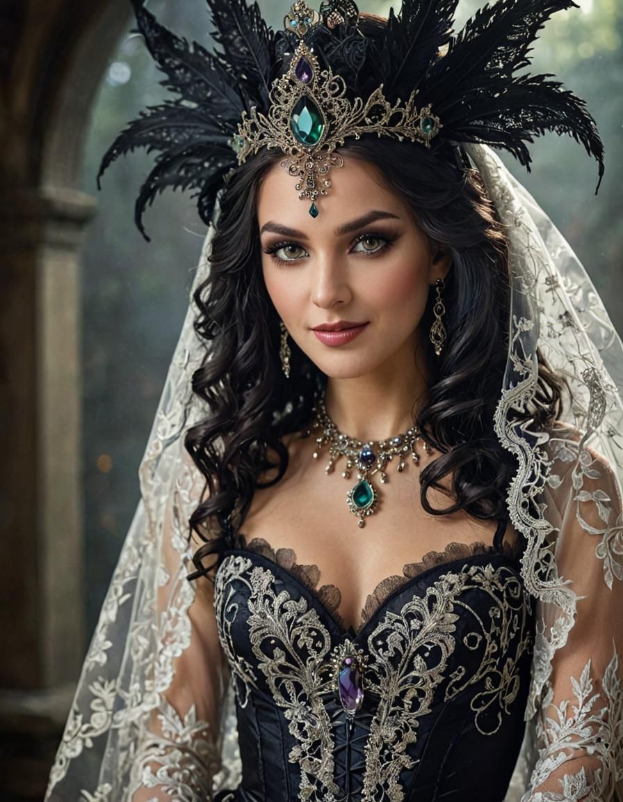 Enchanting Witch with Intricate Costume and Alluring Gaze
