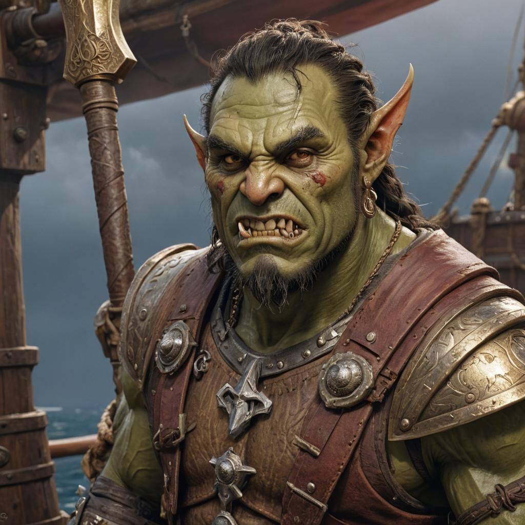 Happy Half-Orc First Mate with War Hammer