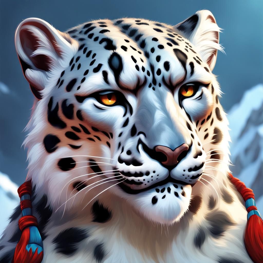 Snow Leopard Portrait in Hyperdetailed Style
