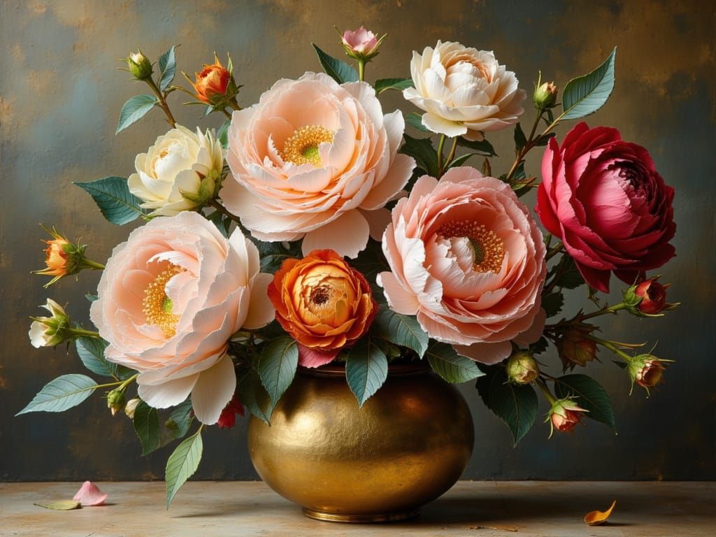 Opulent Floral Still Life in Dutch Masters Style