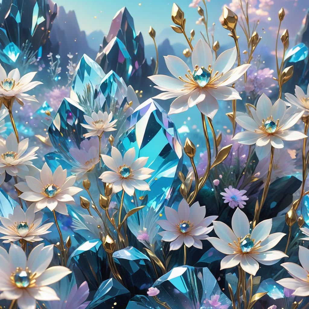 Crystal Flowers Bloom on Alien World: 3D Anime Art