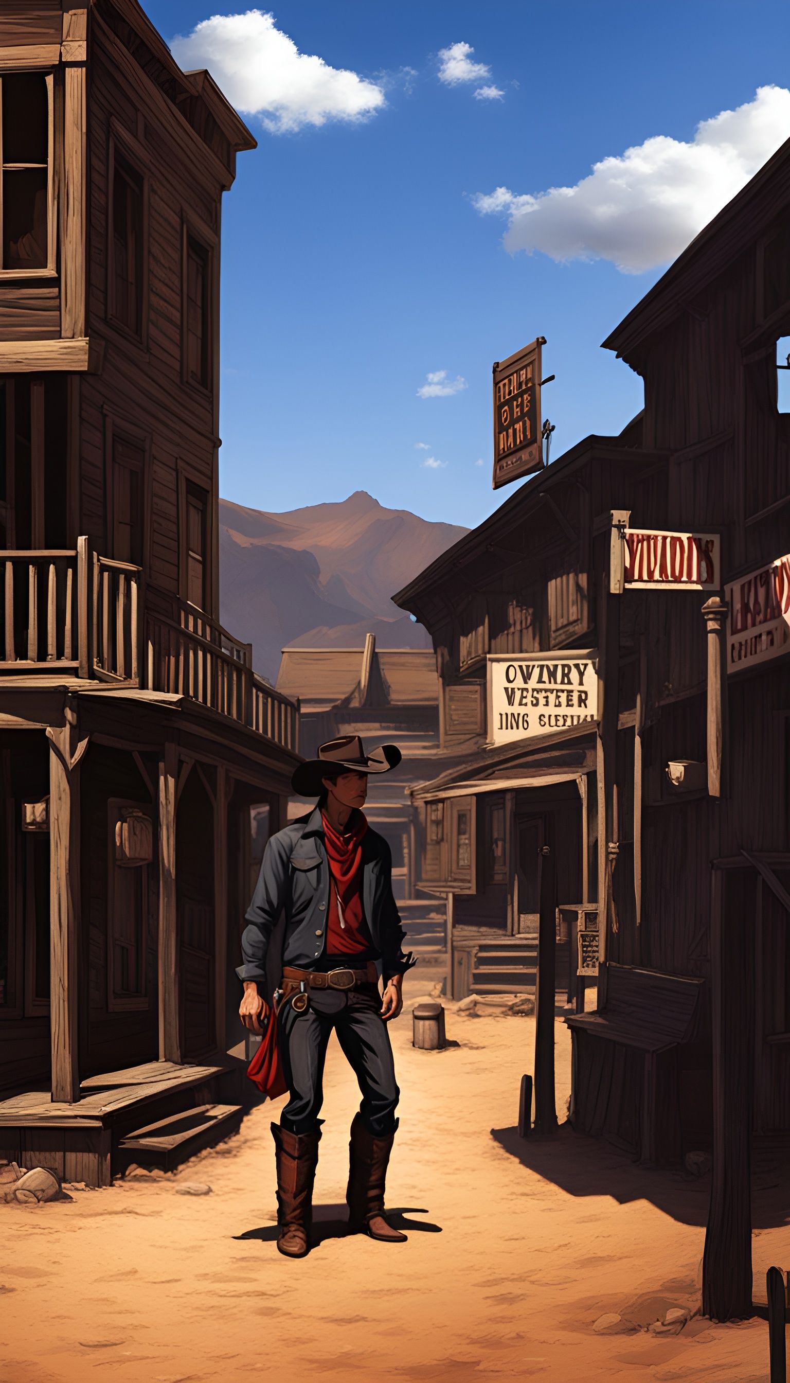 Dark Cowboy in a Western Town