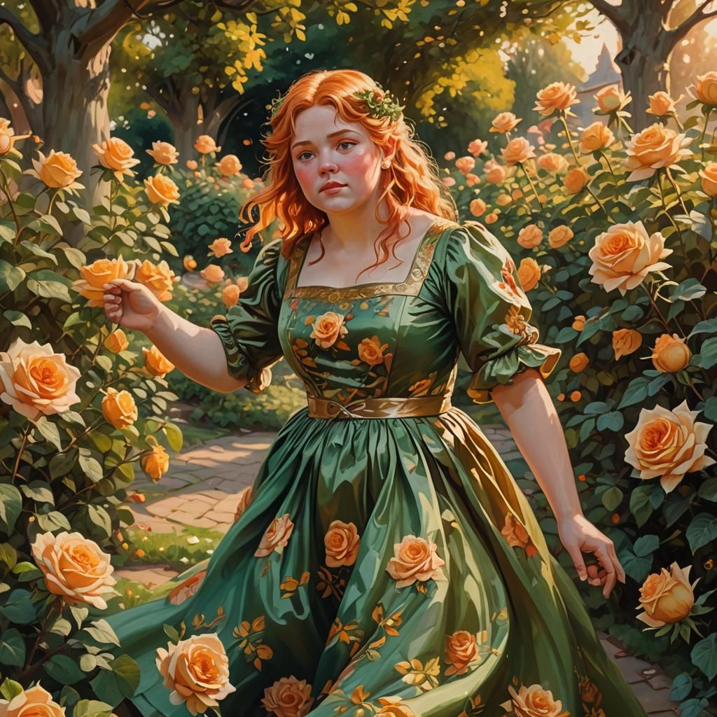 Hobbit in Rose Garden: Impressionistic Oil Painting