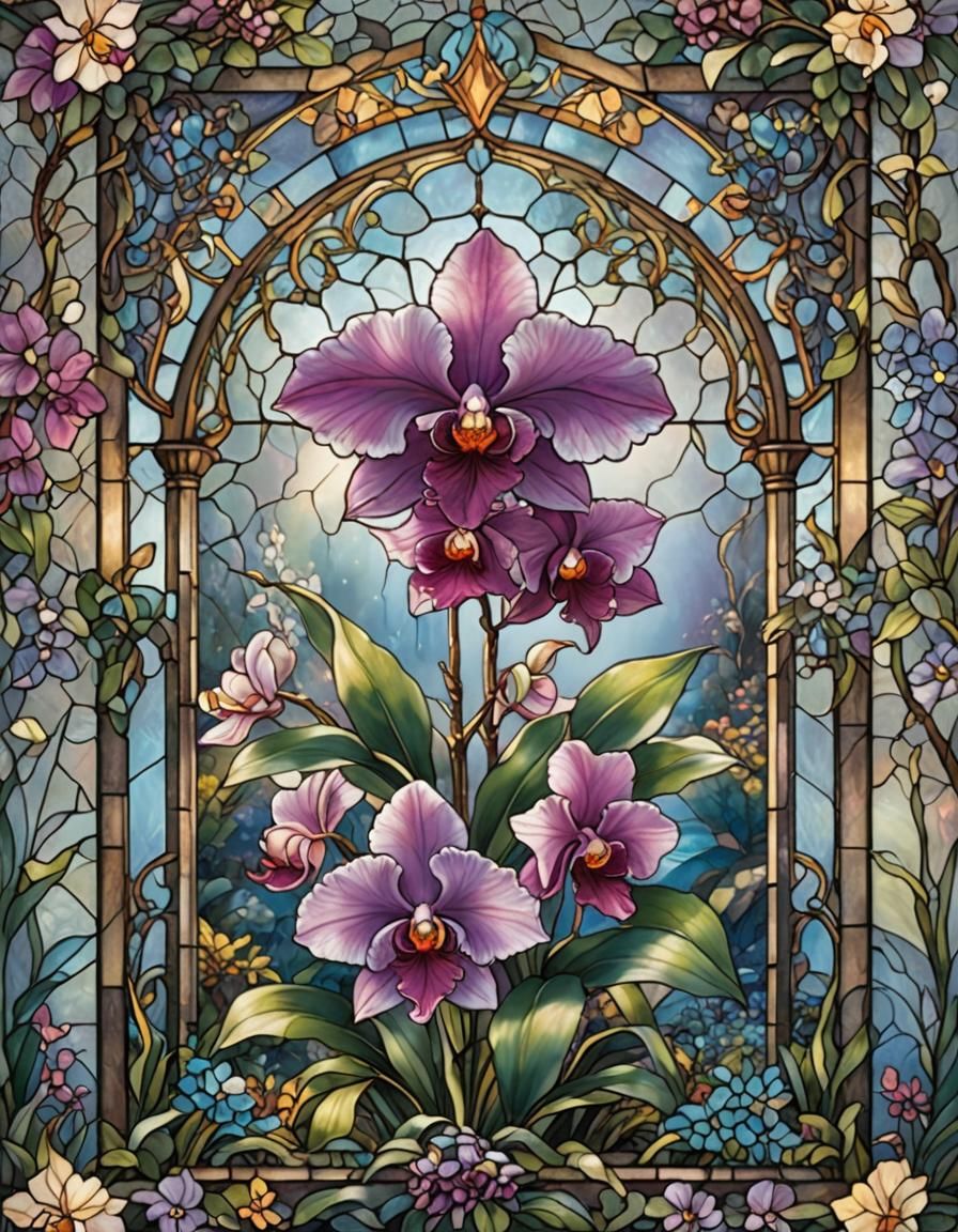 Orchid in Stained Glass: Ethereal Fantasy Art