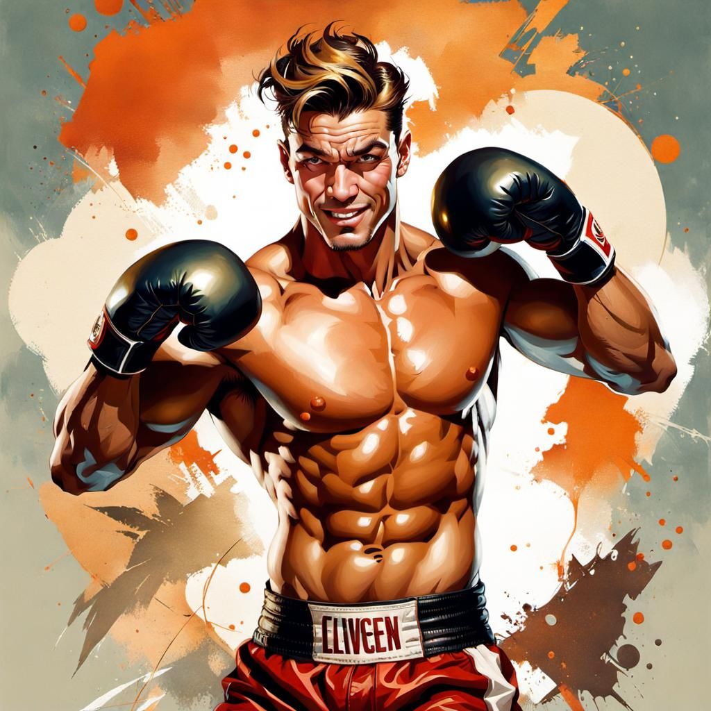 Mischievous Boxer in Pin-Up Illustration Style