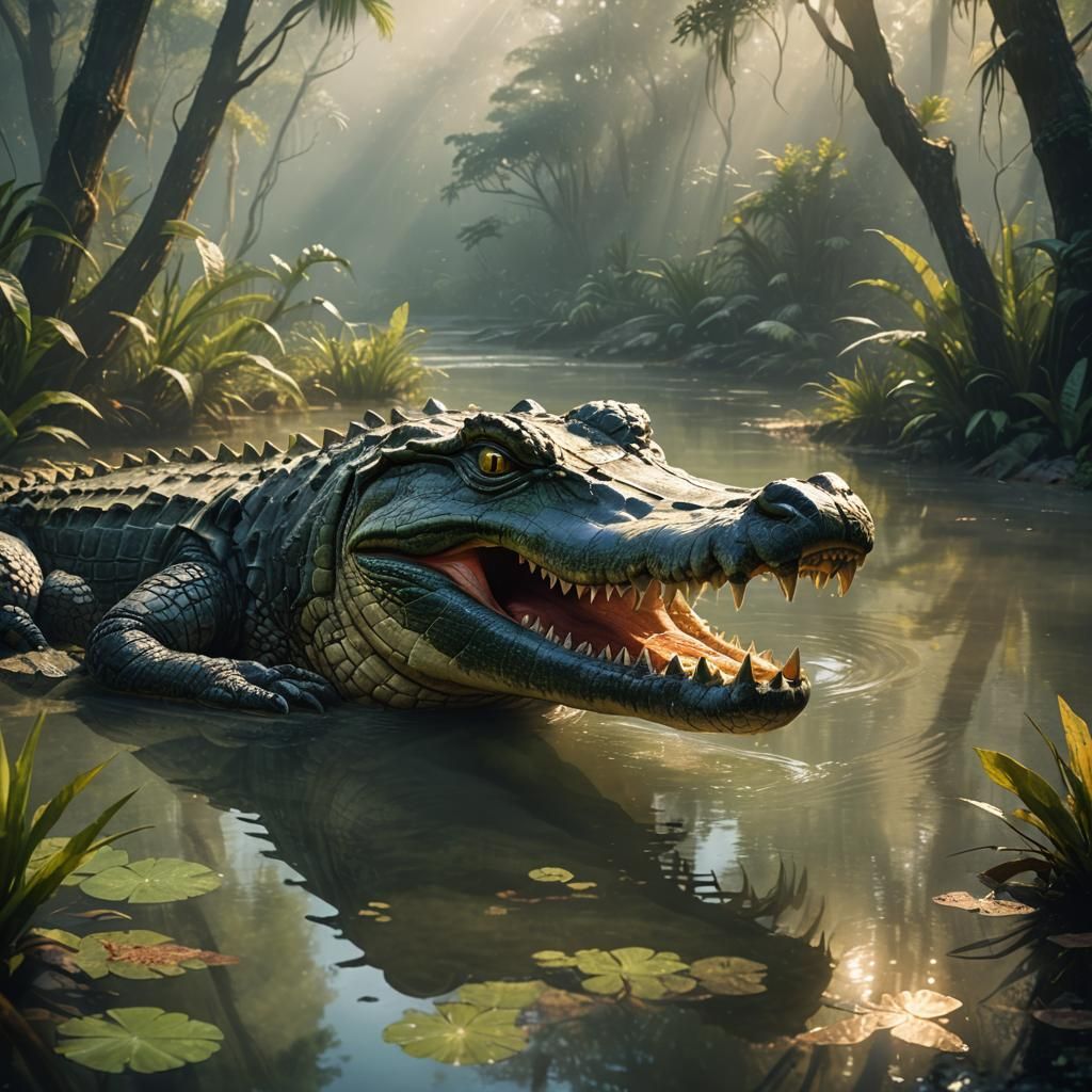 Crocodile in Misty National Park Concept Art