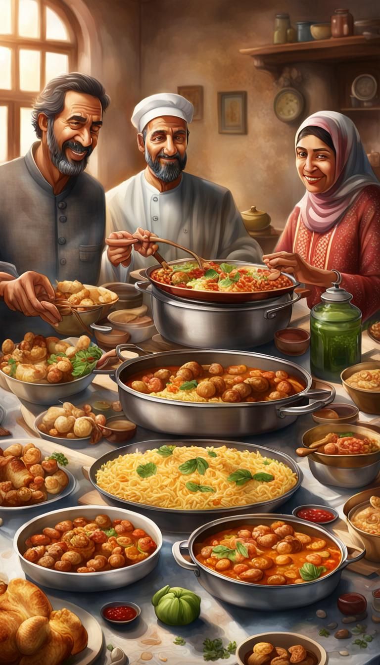 Family Cooking Scene for Eid al-Fitr in Splash Art