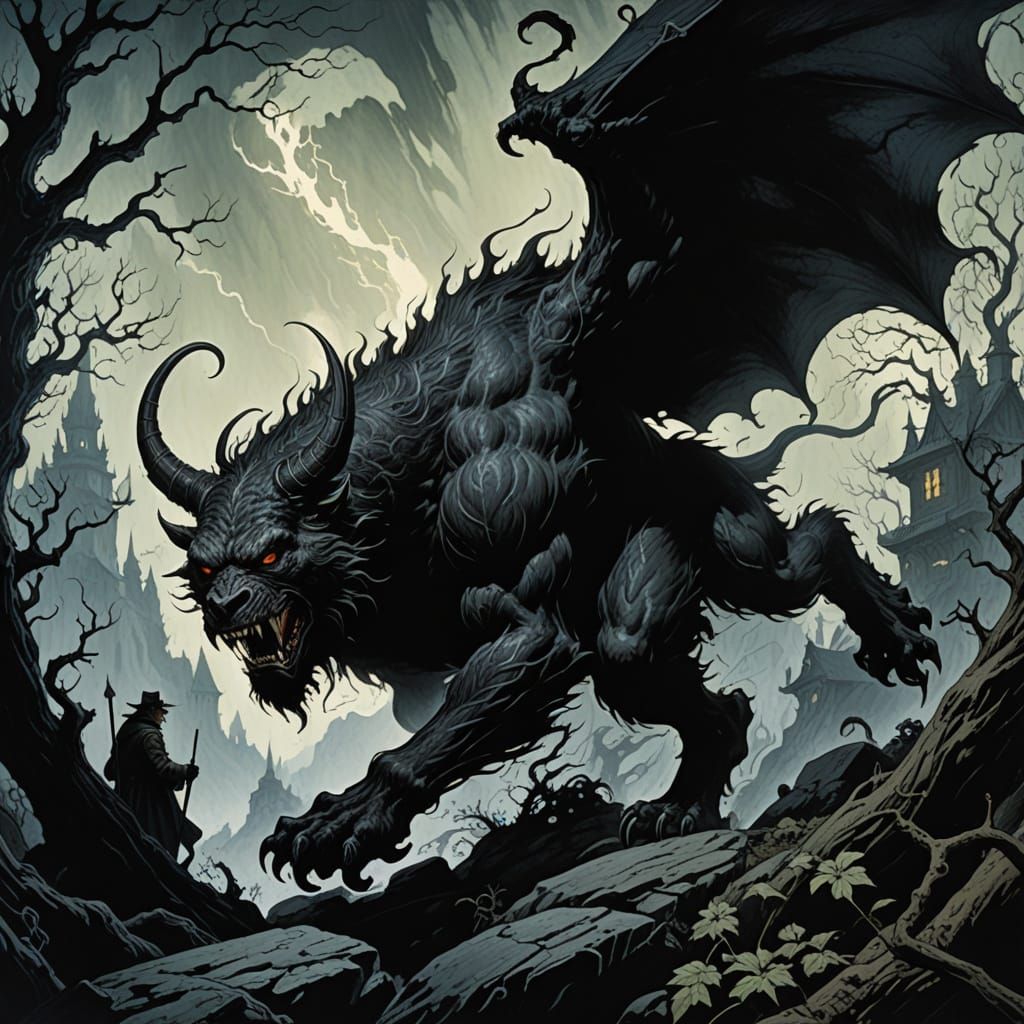 Haunted Shadow Beast in Oil Painting Style