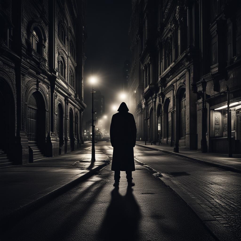 Shadowy Figure in a Dangerous City at Night