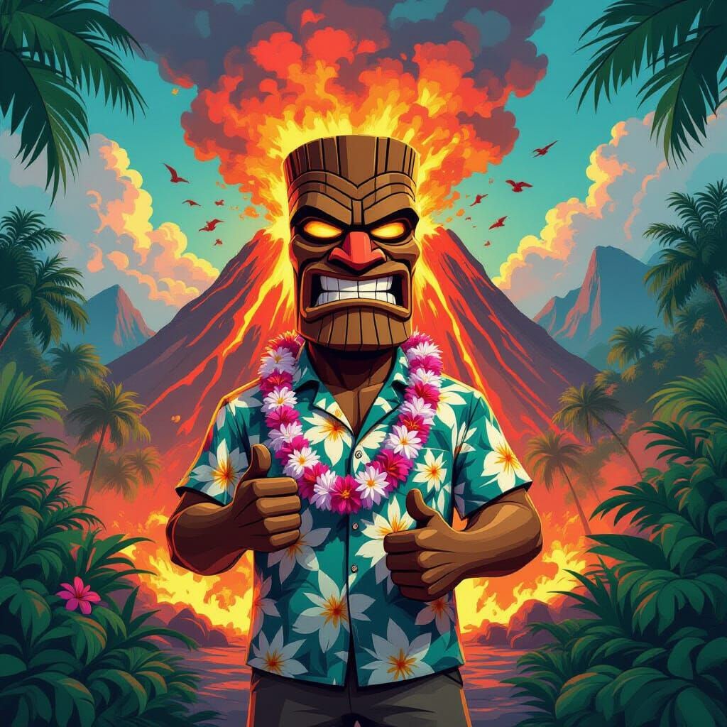 Talking TIKI Guard at Exploding Volcano