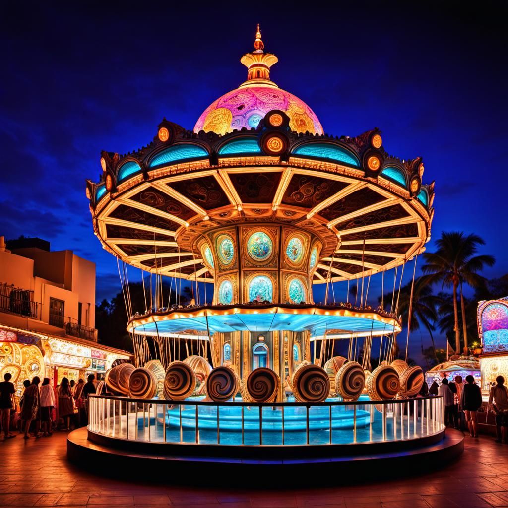 Futuristic Abstract Snail Carousel, Psychedelic Digital Art