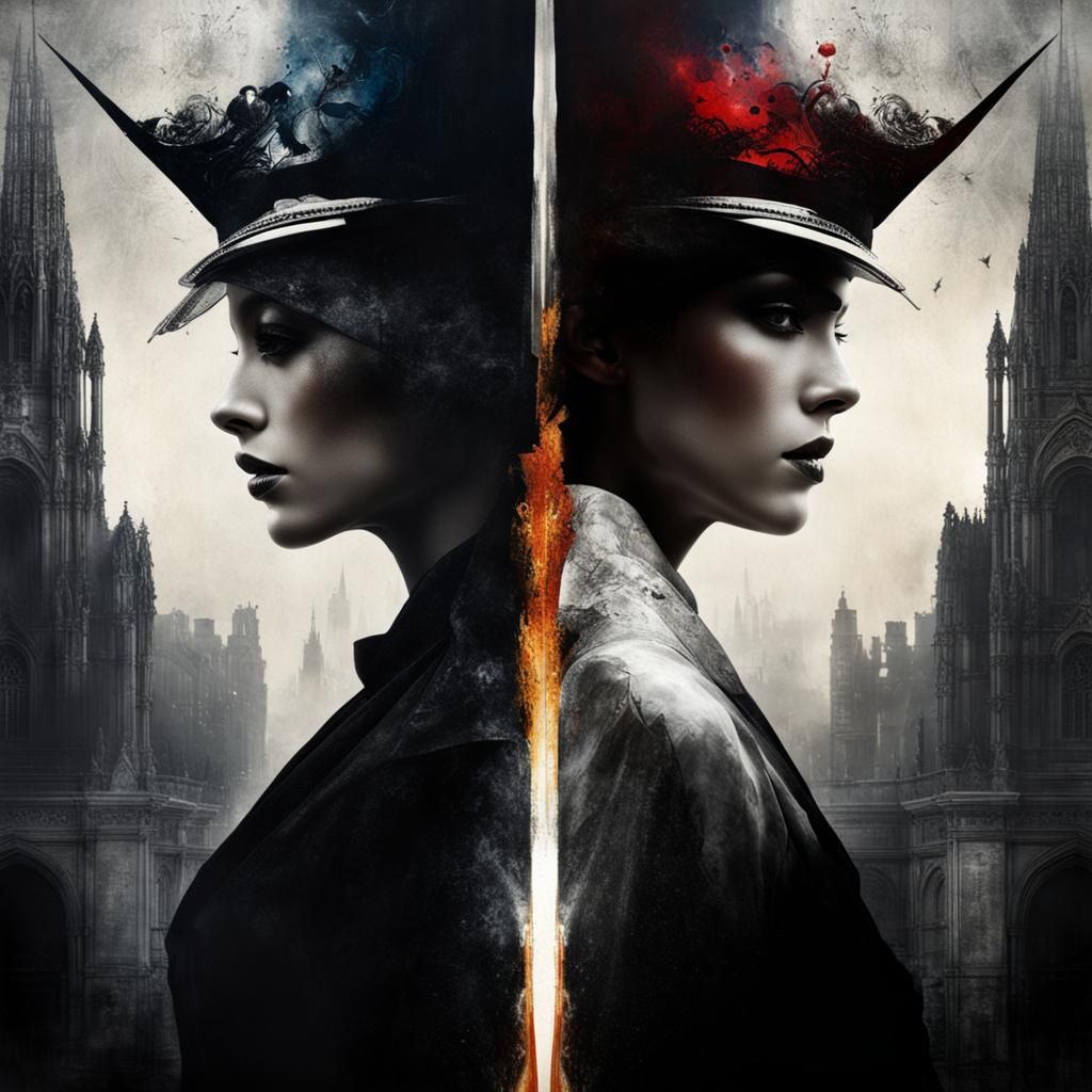 Good vs Evil Double Exposure in Realism Style