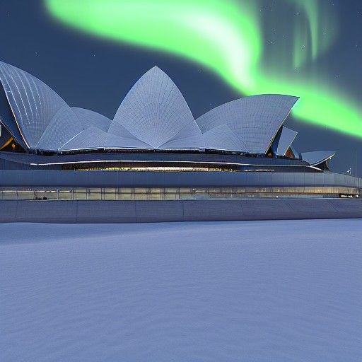 Opera House Under Snowy Northern Lights