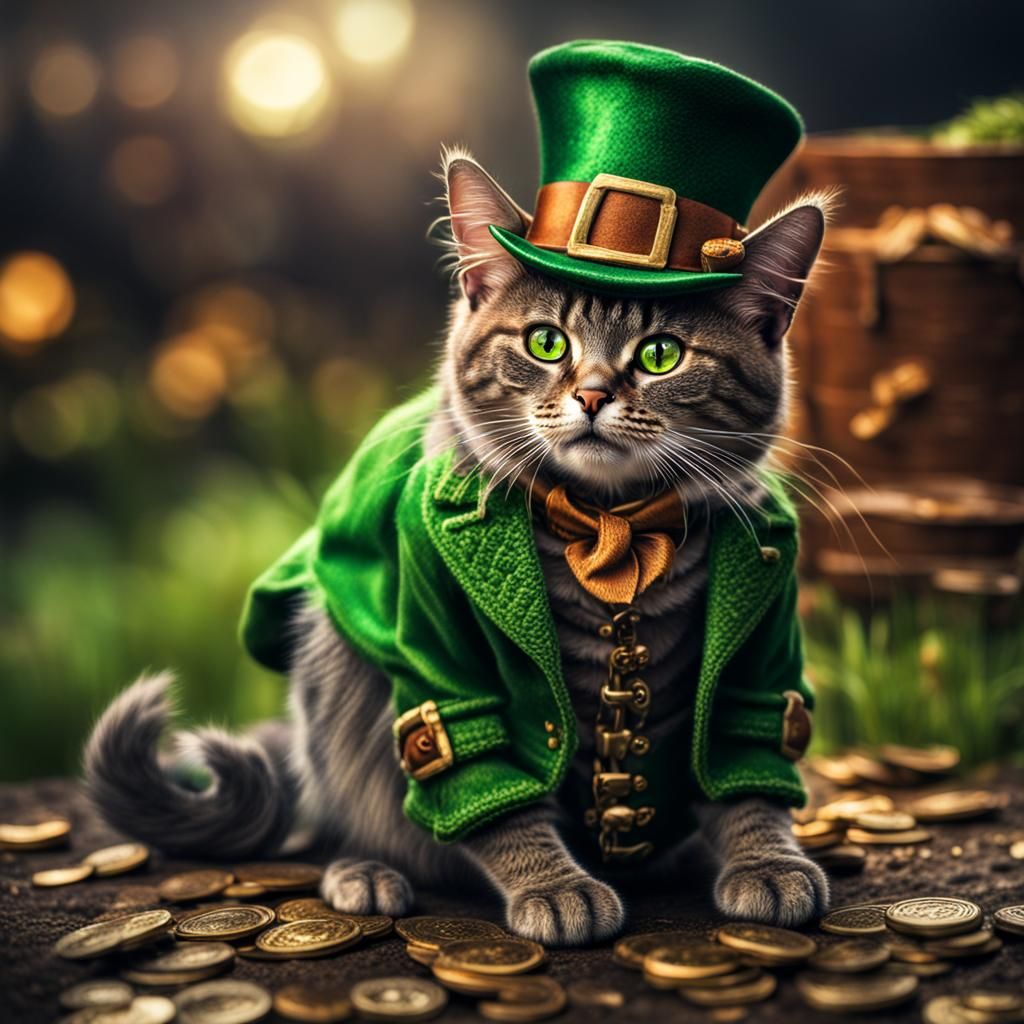Hyperrealistic Leprechaun Cat Portrait
