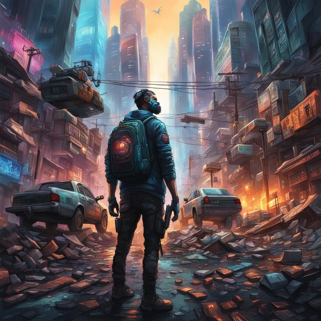 Post-Apocalyptic Cyberpunk City Reclaimed by Nature