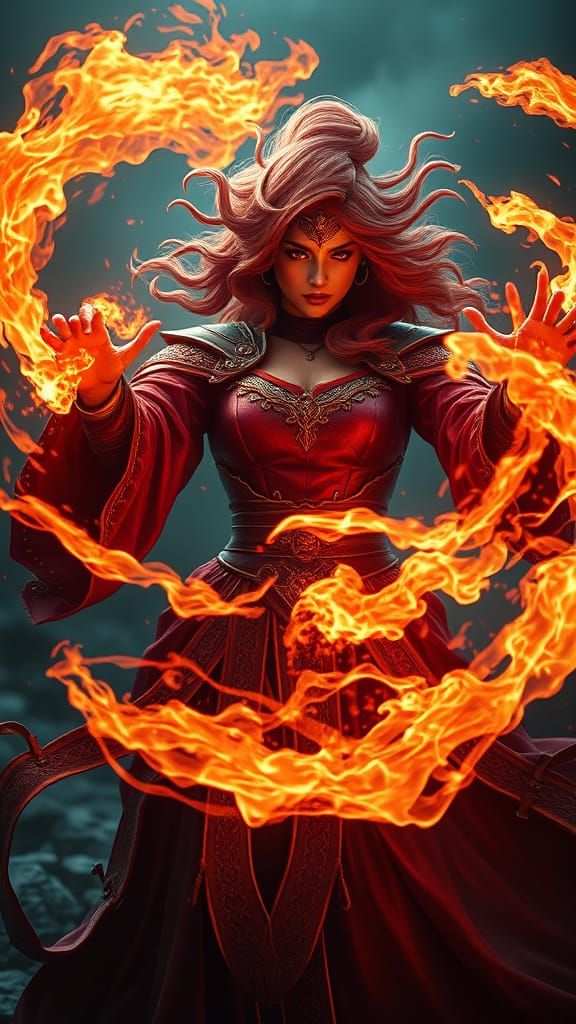 Fire Mage Conjuring Fire Spells in Digital Art
