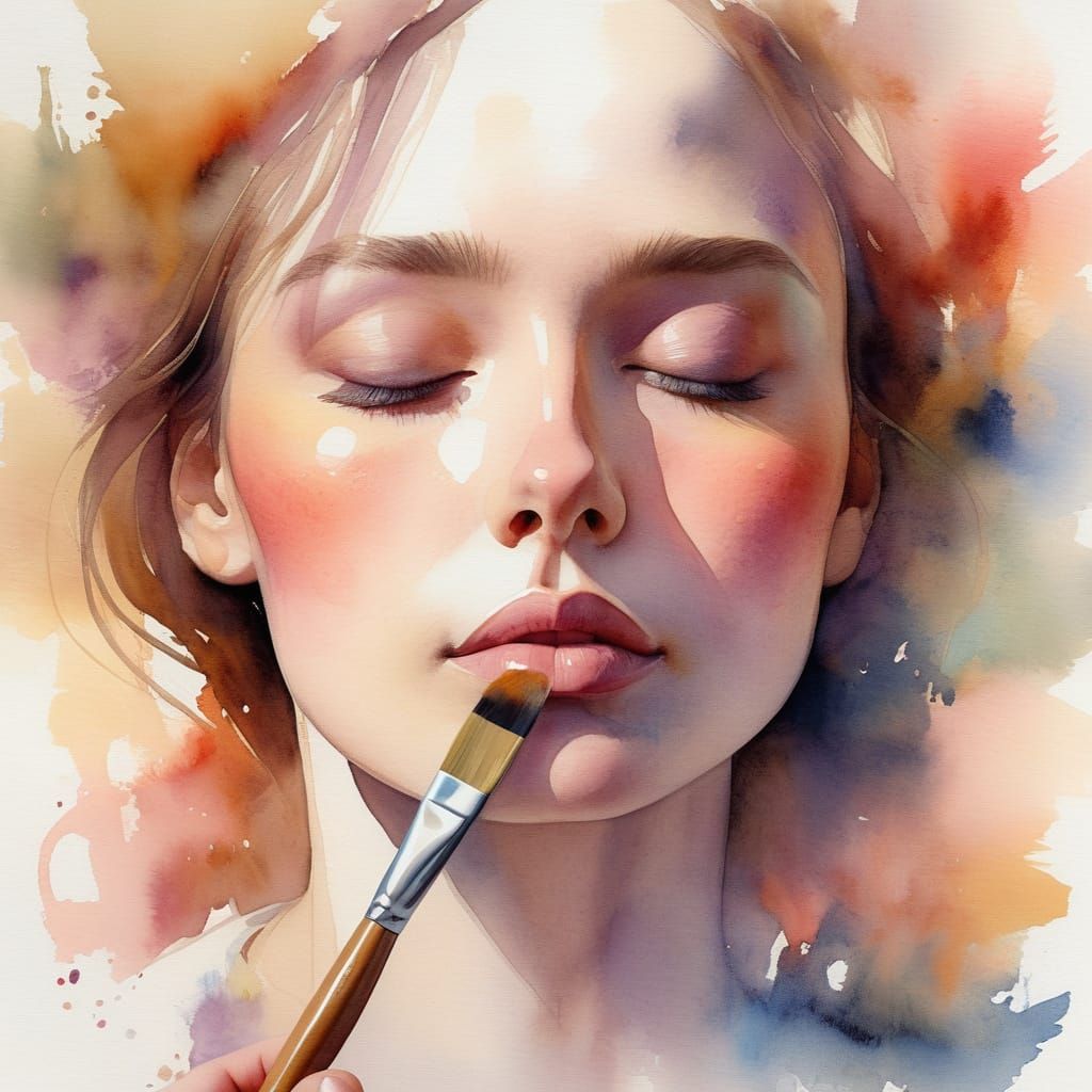 Whimsical Watercolor Portrait of a Dreamy Artist