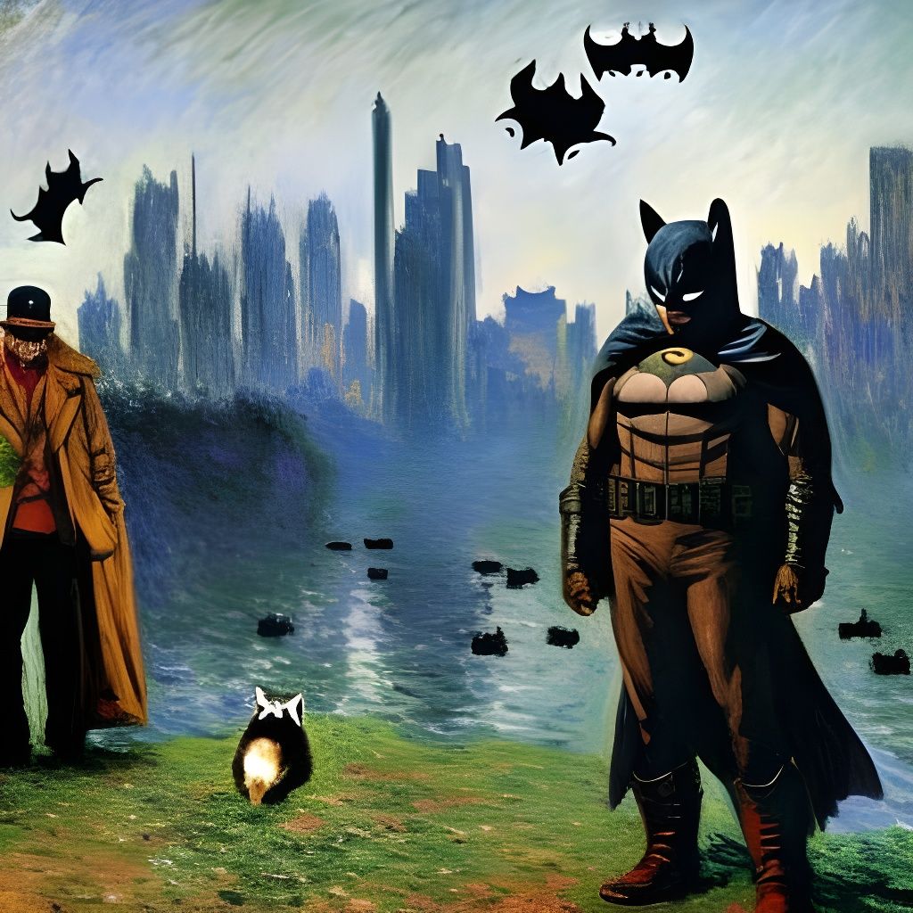 Batman and Trash Pandas in Impressionist Style