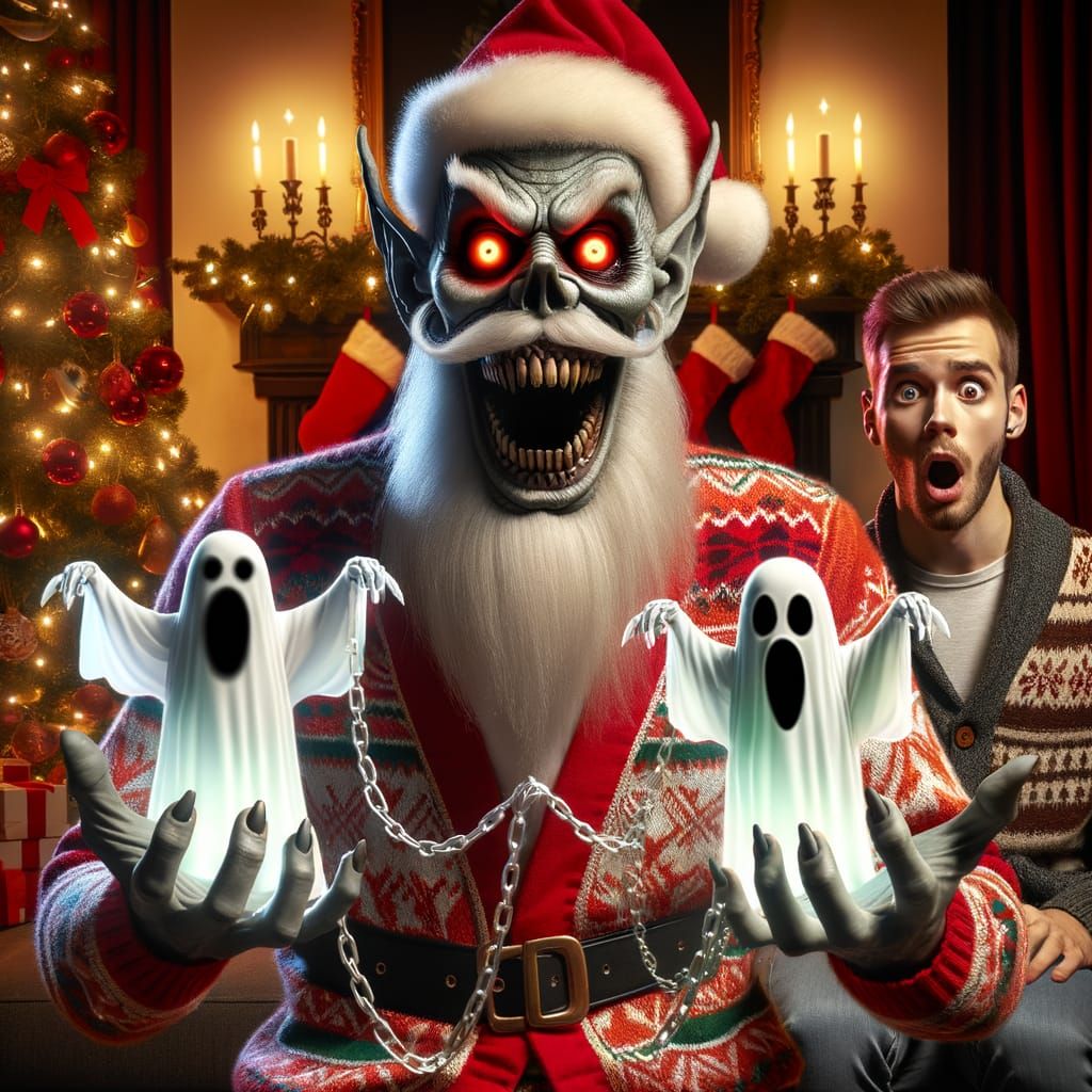 Sinister Figure Holds Ghostly Spirits in Cozy Living Room