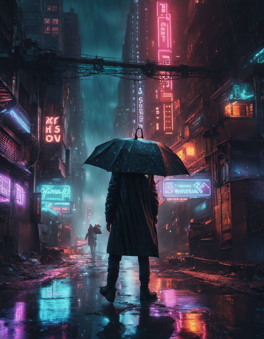 Gritty Cyberpunk Cityscape in Neon-Lit Black Scale Mail