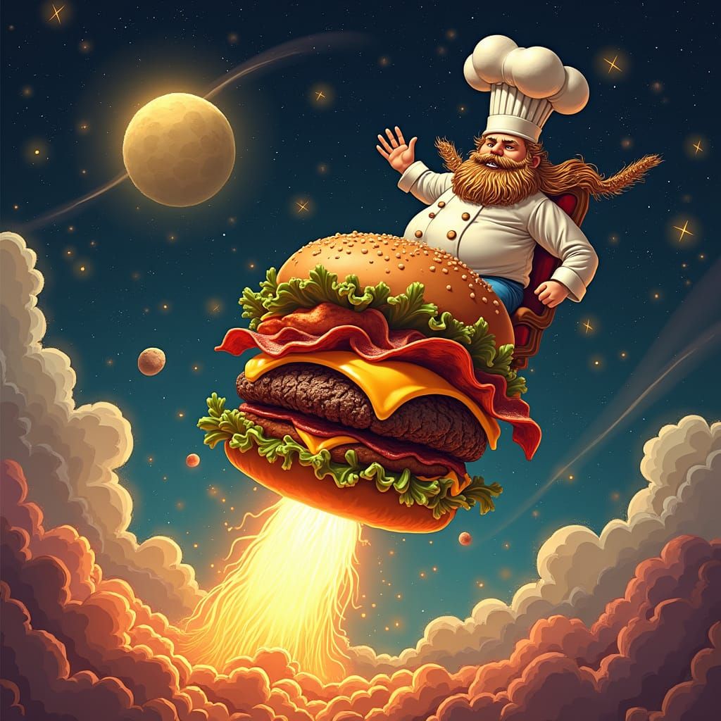 Cosmic God of Food Launches Glorious Cheeseburger Rocket