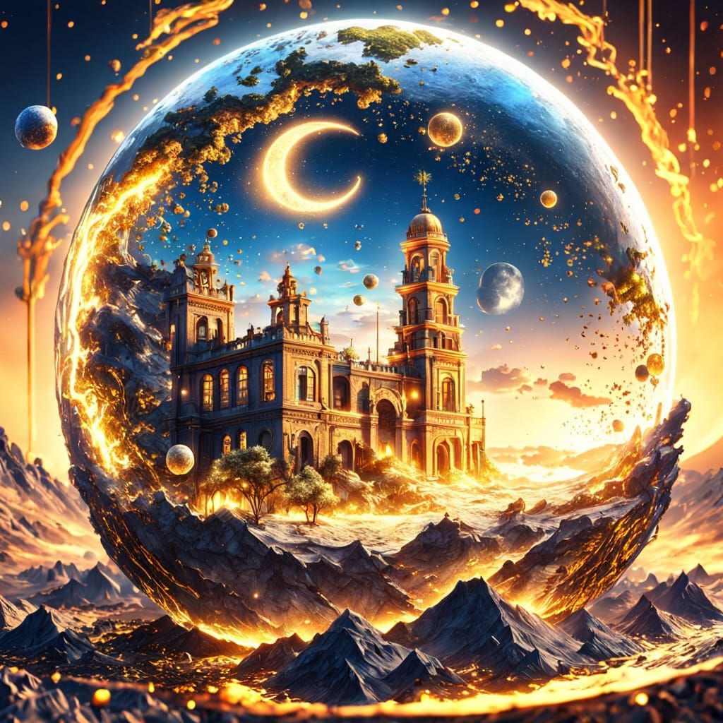 Glass Earth with Gold Sparks in Dali Style