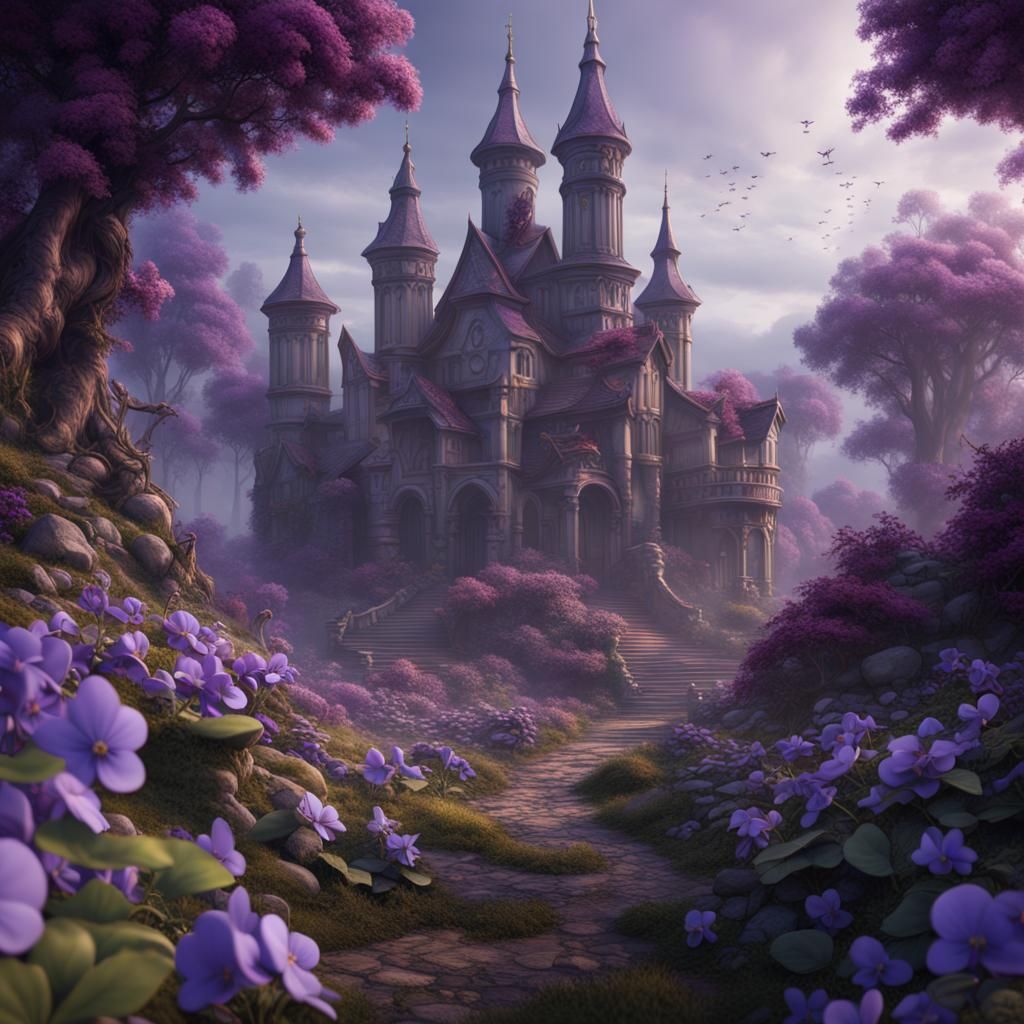 Fantastical Violets in Detailed Matte Painting