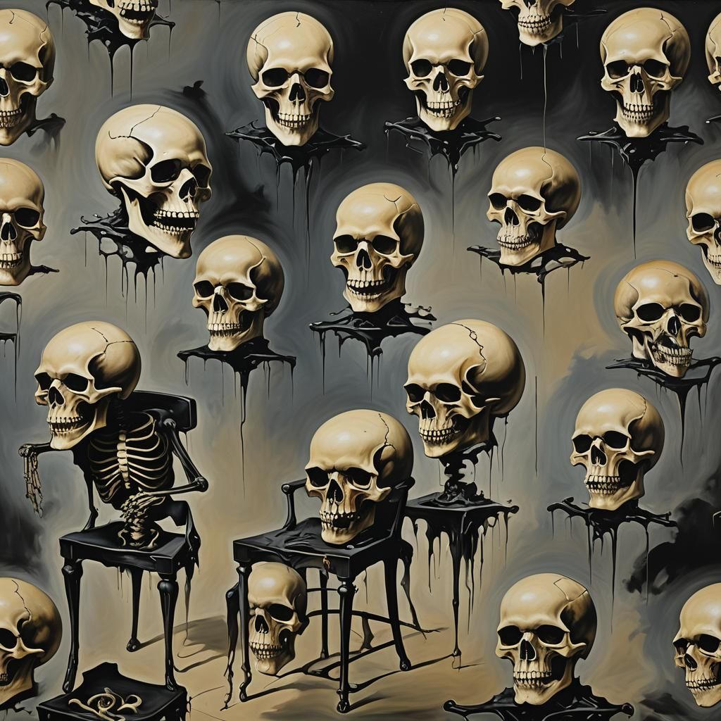 Surreal Skulls in Oil, a Dali-esque Vision