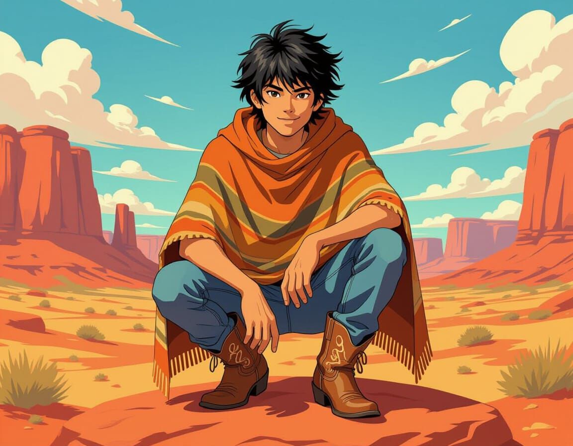 Teenage Outlaw in Red Desert, Comic Book Style