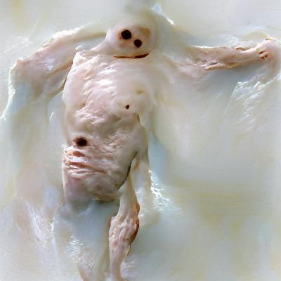 Eerie Pale Man Figure in Minimalist Style