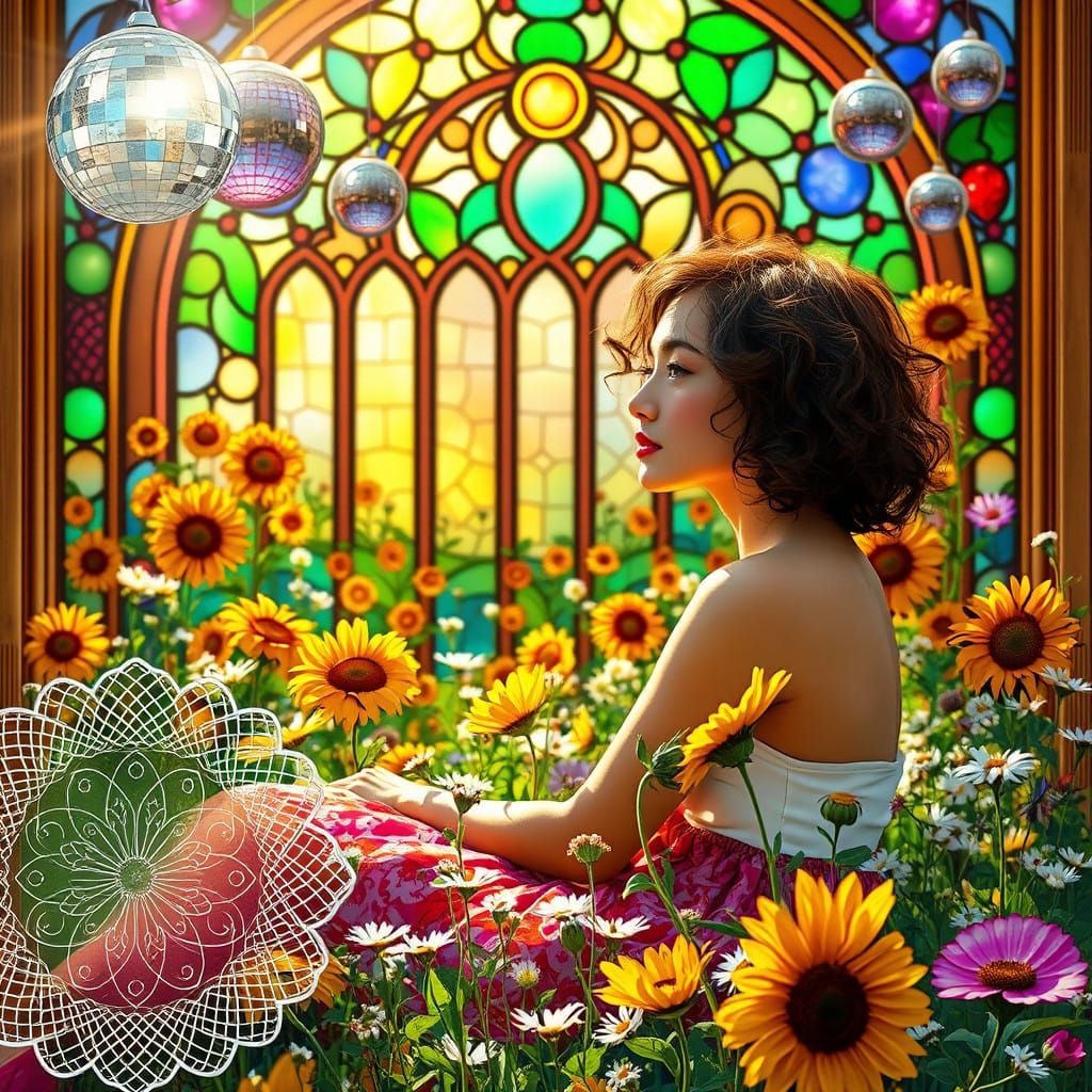 Serene Woman in Vibrant Floral Wonderland