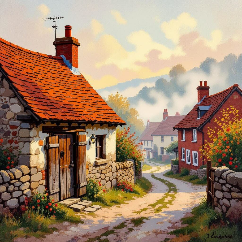 Welsh Farmstead in Autumn Light as Impasto Painting