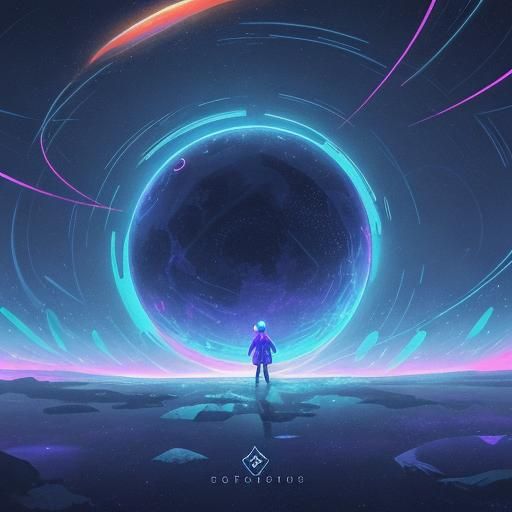 Ethereal Cosmic Gateway in Vibrant Neon Hues