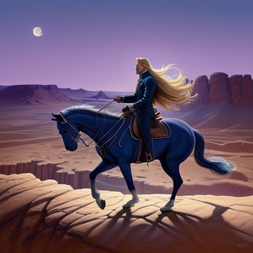 Palomino Stallion on Cliff Edge in Surrealist Oil Painting