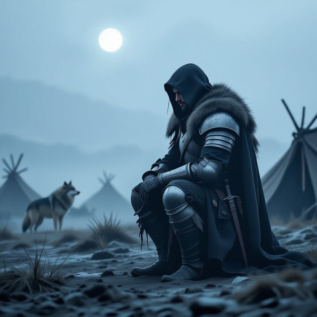 Lone Soldier in Desolate Camp, Epic Fantasy Art