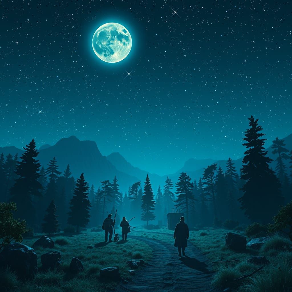 Sunflower Field Under Starry Sky Digital Painting