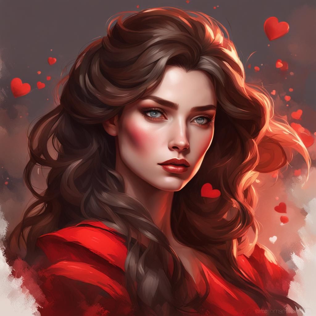 Beautiful Woman in Red Gown: Hyperdetailed Portrait