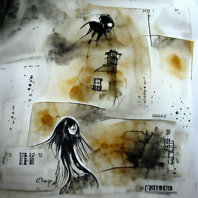 Sumi-e Ink Wash Painting with Bokuseki Traces