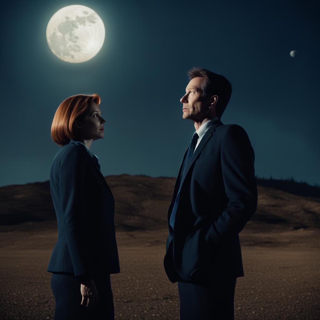 FBI Agents Encounter UFO in Moody Cinematic Still