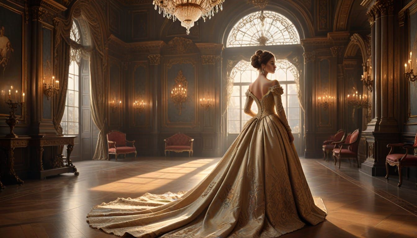 Elegant Victorian Lady in Majestic Castle Halls