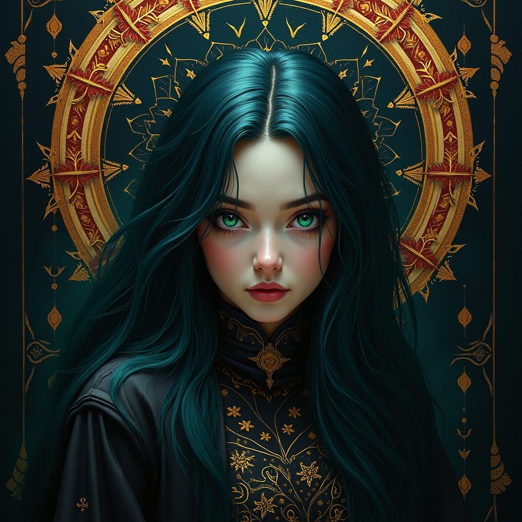 Mysterious Brunette with Emerald Eyes: Fantasy Art