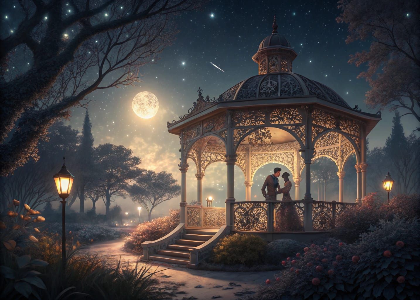 Ethereal Nighttime Scene in Hyperrealistic Style