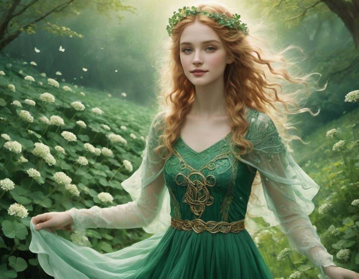 Dreamy Goddess in Emerald Clovers
