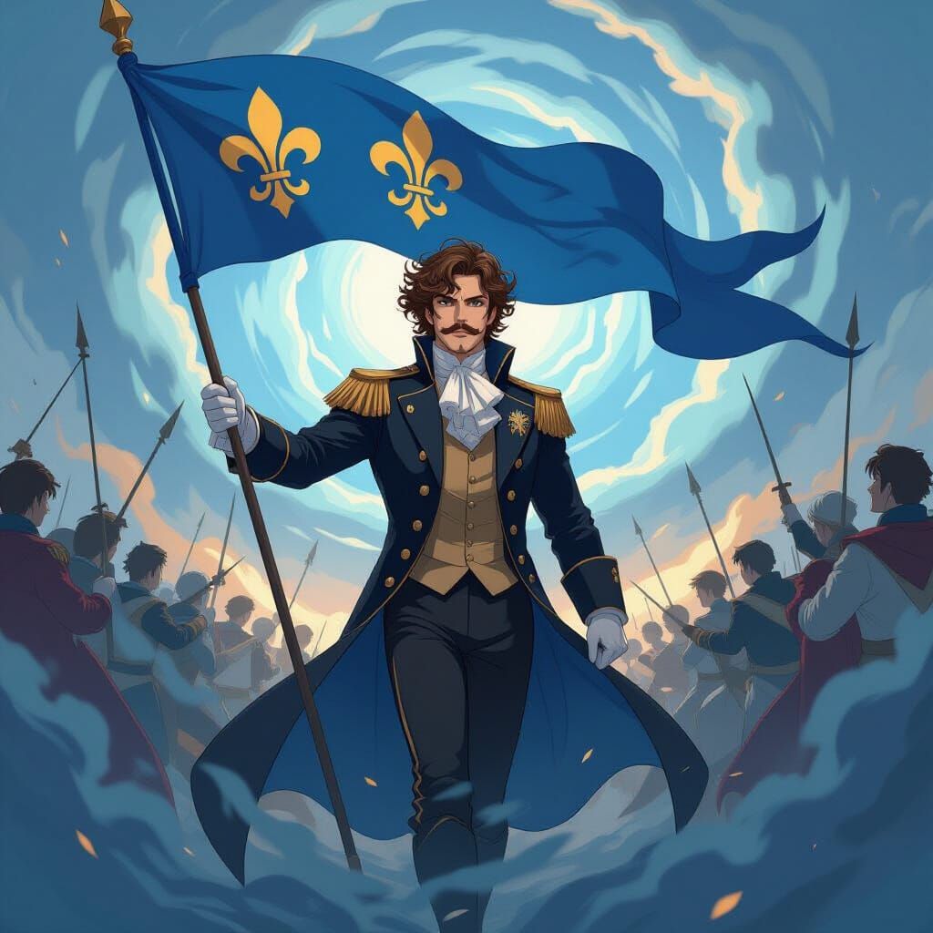 French Royalist Holds Banner in Chaotic Battle