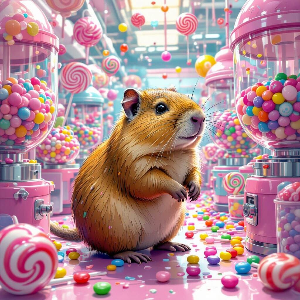 Capybara's Candy Factory Adventure: A Digital Painting